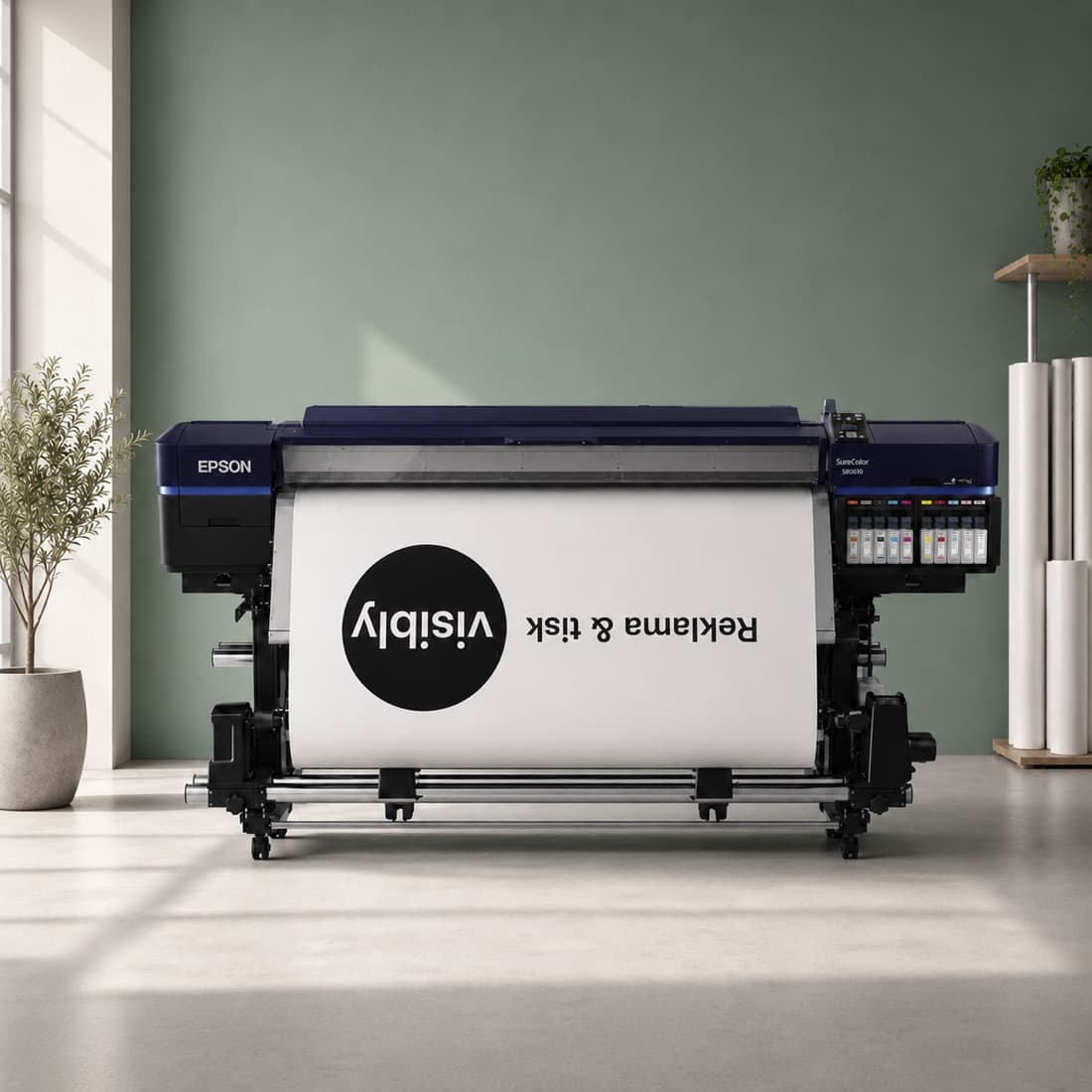 Velkoformátová tiskárna Epson SureColor při tisku v dílně Visibly